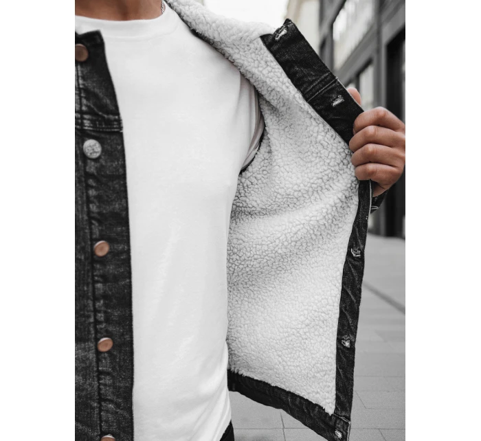 Pánská zateplená džínová bunda s ovčí kůží šedá Dstreet TX4728z