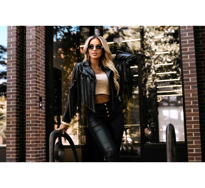 Krátké s třásněmi z měkké ekokůže černé model 21371207 - numoco basic