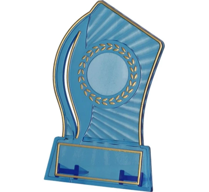 Plastová trofej - transparentní zlatá s prostorem pro 25mm vložku a plaketu o rozměrech 47 mmX14 mm T-M