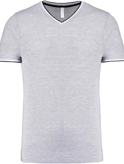 Kariban K 374 Pánské piqué tričko s výstřihem do V 20.K374 oxford grey/navy/white