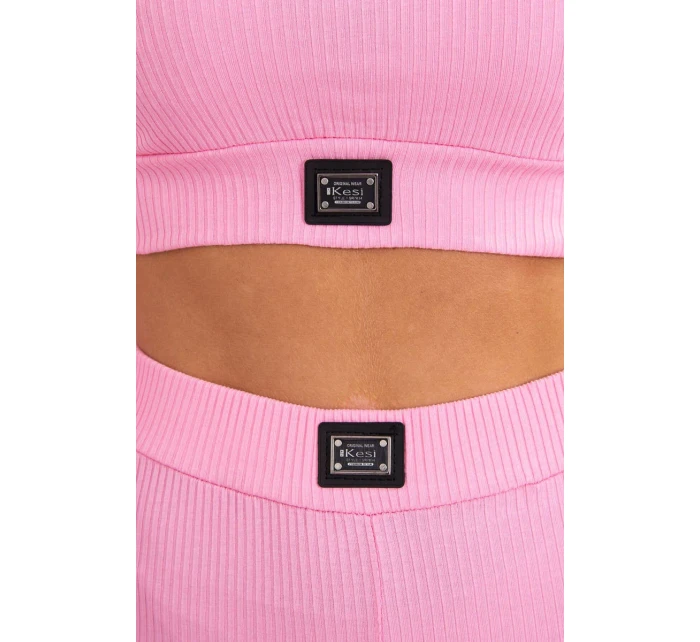 Komplet z bluzką top prążkowany jasny różowy