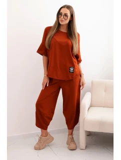 Bavlněný komplet halenka + kalhoty zázvor