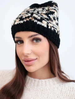 Dámská zimní vlněná čepice s ozdobnými krystalky K399 černá