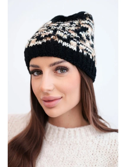 Dámská zimní vlněná čepice s ozdobnými krystalky K399 černá