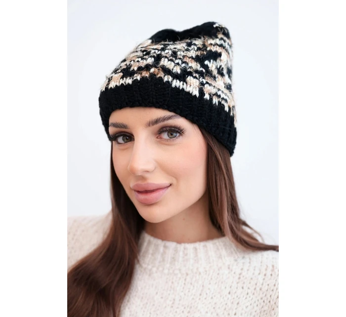 Dámská zimní vlněná čepice s ozdobnými krystalky K399 černá