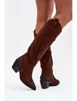 Dámské cowboy kozačky na podpatku z přírodního semiše Artiker – hnědé