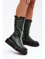 Dámské kožené kozačky se zateplením Zazoo – olivkové Dámské kožené kozačky se zateplením Zazoo – olivkové