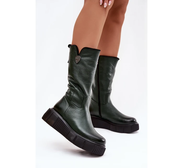 Dámské kožené kozačky se zateplením Zazoo – olivkové Dámské kožené kozačky se zateplením Zazoo – olivkové