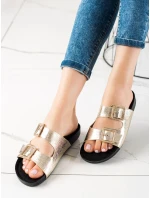 Moderní zlaté dámské  nazouváky bez podpatku