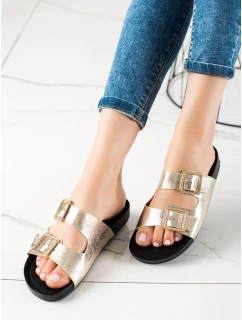 Moderní zlaté dámské  nazouváky bez podpatku