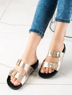 Moderní zlaté dámské  nazouváky bez podpatku