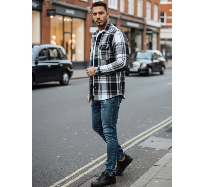 Pánská černobílá kostkovaná košile model 21994095 - Dstreet