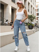 Dámské džíny balonového střihu s odřením modré FashionStreet UY2984