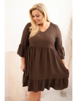 Dámské viskózové šaty Plus Size s ažurovou ozdobou hnědá