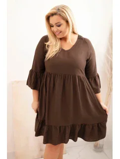 Dámské viskózové šaty Plus Size s ažurovou ozdobou hnědá