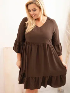 Dámské viskózové šaty Plus Size s ažurovou ozdobou hnědá