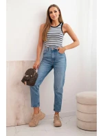 Dámská bavlněná pruhovaná bez rukávů top modrá