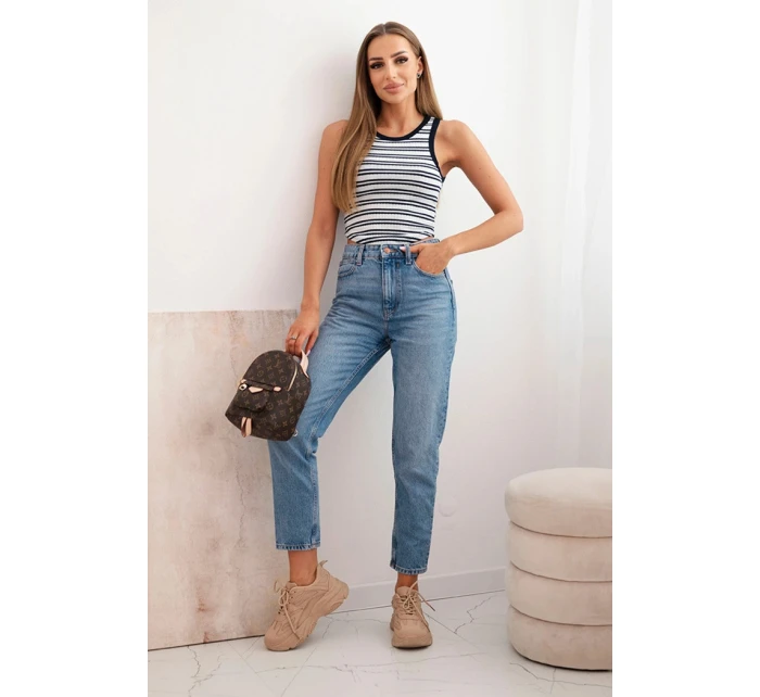 Dámská bavlněná pruhovaná bez rukávů top modrá