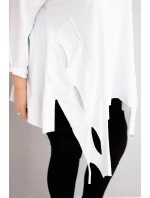 Dámská bavlněná blůza Plus Size s asymetrickým spodním lemem a výřezy bílá