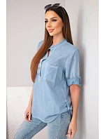 Dámská košilová bavlněná halenka s krátkým rukávem a kapsou model 22048815 - K-Fashion Dámská košilová bavlněná halenka s krátkým rukávem a kapsou model 22048815 - K-Fashion