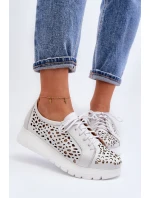 Dámská kožená polobotka s ažurovým vzorem model 21646208 Světle šedá - Zazoo