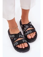 Dámské pantofle s textilními pásky Paris na platformě černé Celinea Dámské pantofle s textilními pásky Paris na platformě černé Celinea