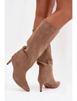 Dámské nazouvací kozačky na jehlovém podpatku Olivienne – béžové Dámské nazouvací kozačky na jehlovém podpatku Olivienne – béžové