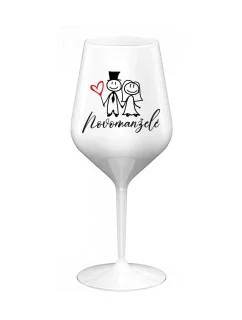 NOVOMANŽELÉ - bílá nerozbitná sklenice na víno 470 ml