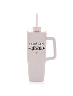 HEZKÝ DEN MILÁČKU - růžový cestovní termohrnek s průhledným víčkem 900 ml