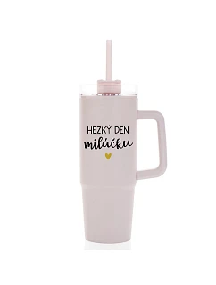 HEZKÝ DEN MILÁČKU - růžový cestovní termohrnek s průhledným víčkem 900 ml