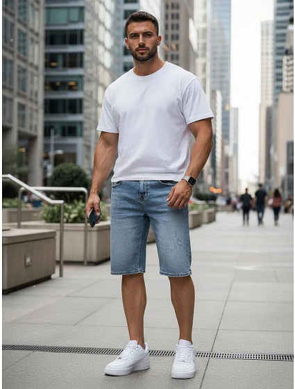Pánské džínové šortky s páskem model 22225126 modré - FashionStreet