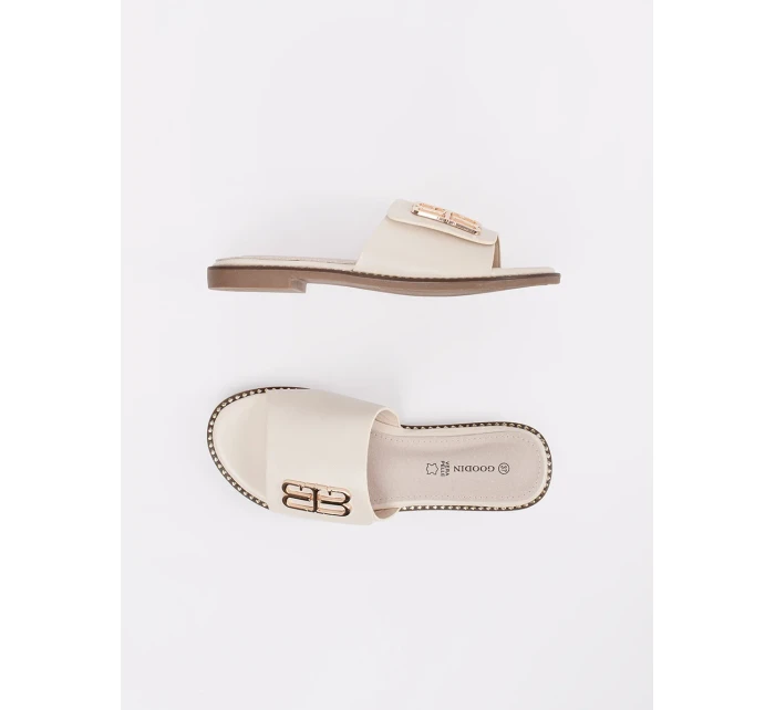 Stylové dámské Jasnobeżowy  nazouváky na plochém podpatku