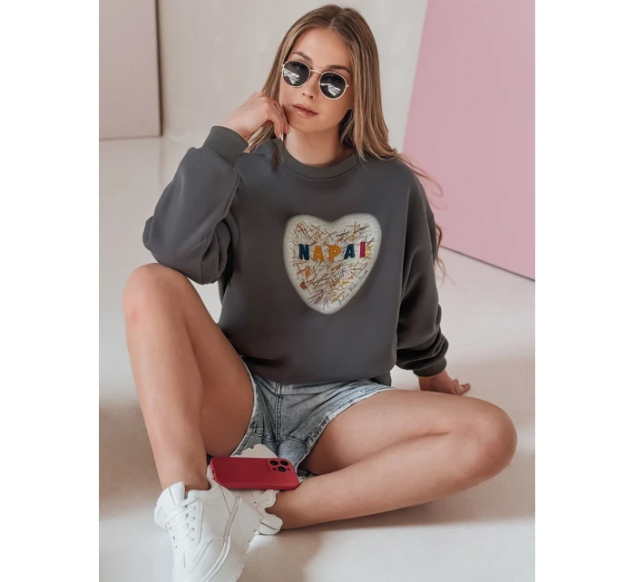 Dámská oversize mikina se srdcem SERDUCHOVA graphite FashionStreet BY1441 Dámská oversize mikina se srdcem SERDUCHOVA graphite FashionStreet BY1441