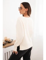 Dámský viskózový svetr s dlouhým rukávem a rozparkem po model 21410310 ecru - K-Fashion