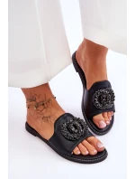 Dámské ploché pantofle s ozdobami model 21619155 Černá - S.Barski