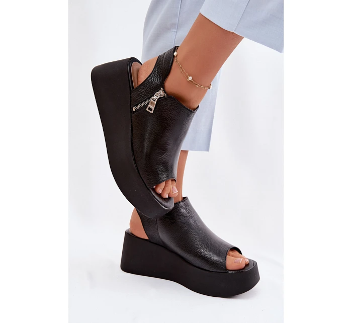 model 22100618 Kožené sandály na platformě Černé - Zazoo