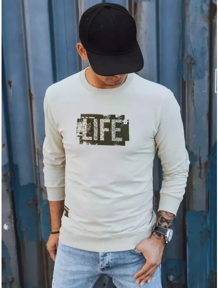 Pánská béžová mikina s potiskem FashionStreet BX5361