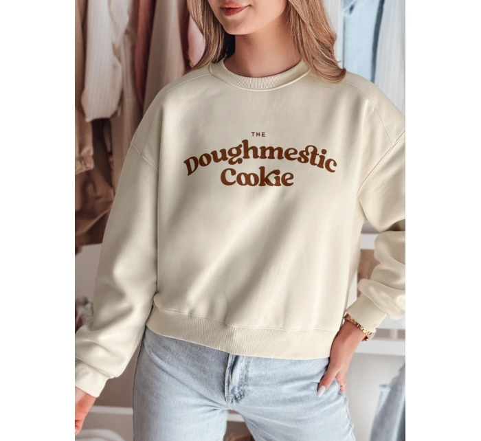 Dámská oversize mikina s potiskem COOKIES světle béžová FashionStreet BY1446