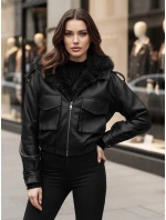 Dámská kožená bunda s kožešinou černá Dstreet model 21995407 - FashionStreet Dámská kožená bunda s kožešinou černá Dstreet model 21995407 - FashionStreet