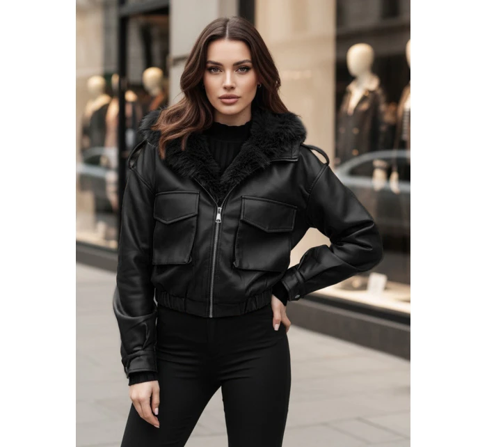 Dámská kožená bunda s kožešinou černá Dstreet model 21995407 - FashionStreet Dámská kožená bunda s kožešinou černá Dstreet model 21995407 - FashionStreet