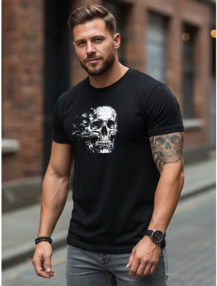 Pánské tričko s potiskem lebky s dynamickým efektem NX086R Pánské tričko s potiskem lebky s dynamickým efektem NX086R