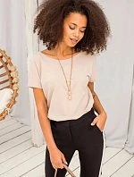 Základní tričko s výstřihem na zádech Feel Good beige (4662-27)