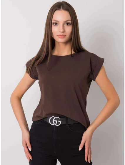 Tmavě hnědé bavlněné dámské tričko T-shirt s ohrnutými rukávky Feel Good (4833.24P) Tmavě hnědé bavlněné dámské tričko T-shirt s ohrnutými rukávky Feel Good (4833.24P)
