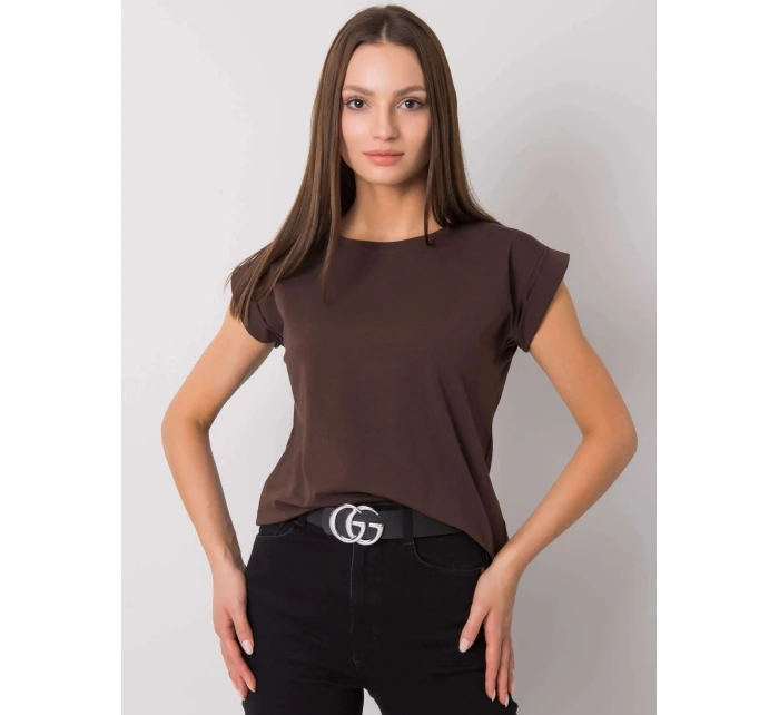 Tmavě hnědé bavlněné dámské tričko T-shirt s ohrnutými rukávky Feel Good (4833.24P) Tmavě hnědé bavlněné dámské tričko T-shirt s ohrnutými rukávky Feel Good (4833.24P)