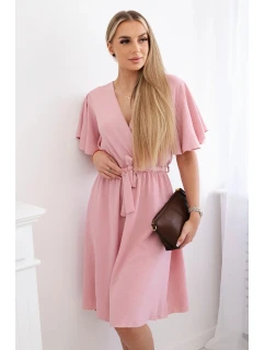 Šaty s vrstveným výstřihem tmavě pudrově růžová