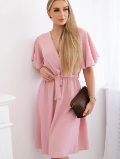 Šaty s vrstveným výstřihem tmavě pudrově růžová