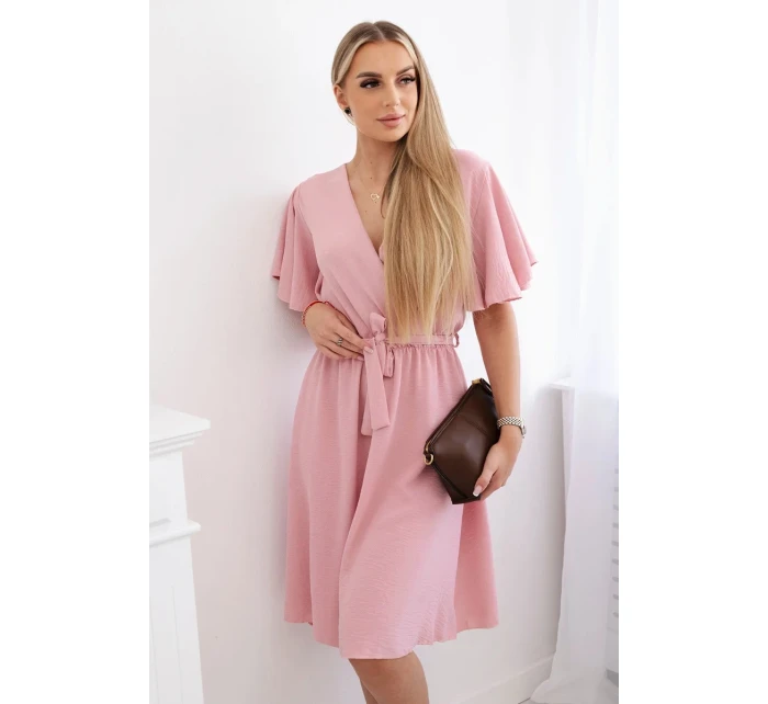 Šaty s vrstveným výstřihem tmavě pudrově růžová
