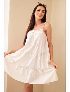 Dámské bavlněné šaty na ramínka s volány béžová