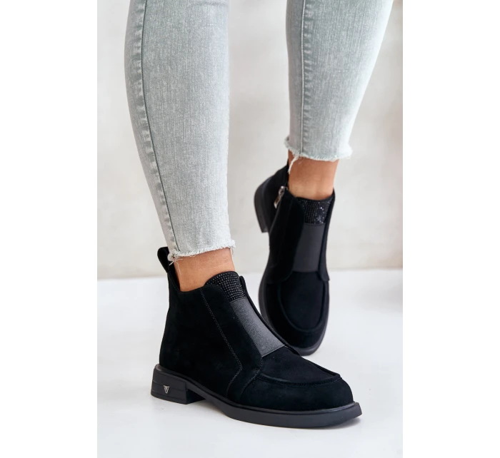 Semišové Nízké Boty Na Plochém Podpatku Zateplené D&A JC42-23 Černé