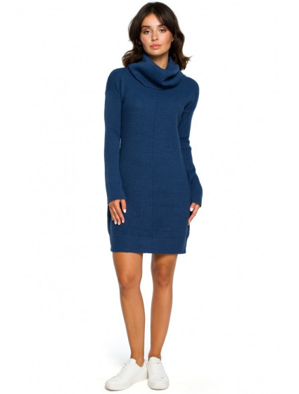 BK010 Pletené svetrové šaty s vysokým výstřihem - modré